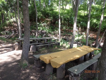 休憩用テーブルが黄土色に塗られていた.jpg